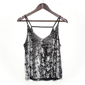 Crushed Velvet Cami Tank Top Gray Silver Whimsical Holiday Metallic NYE M